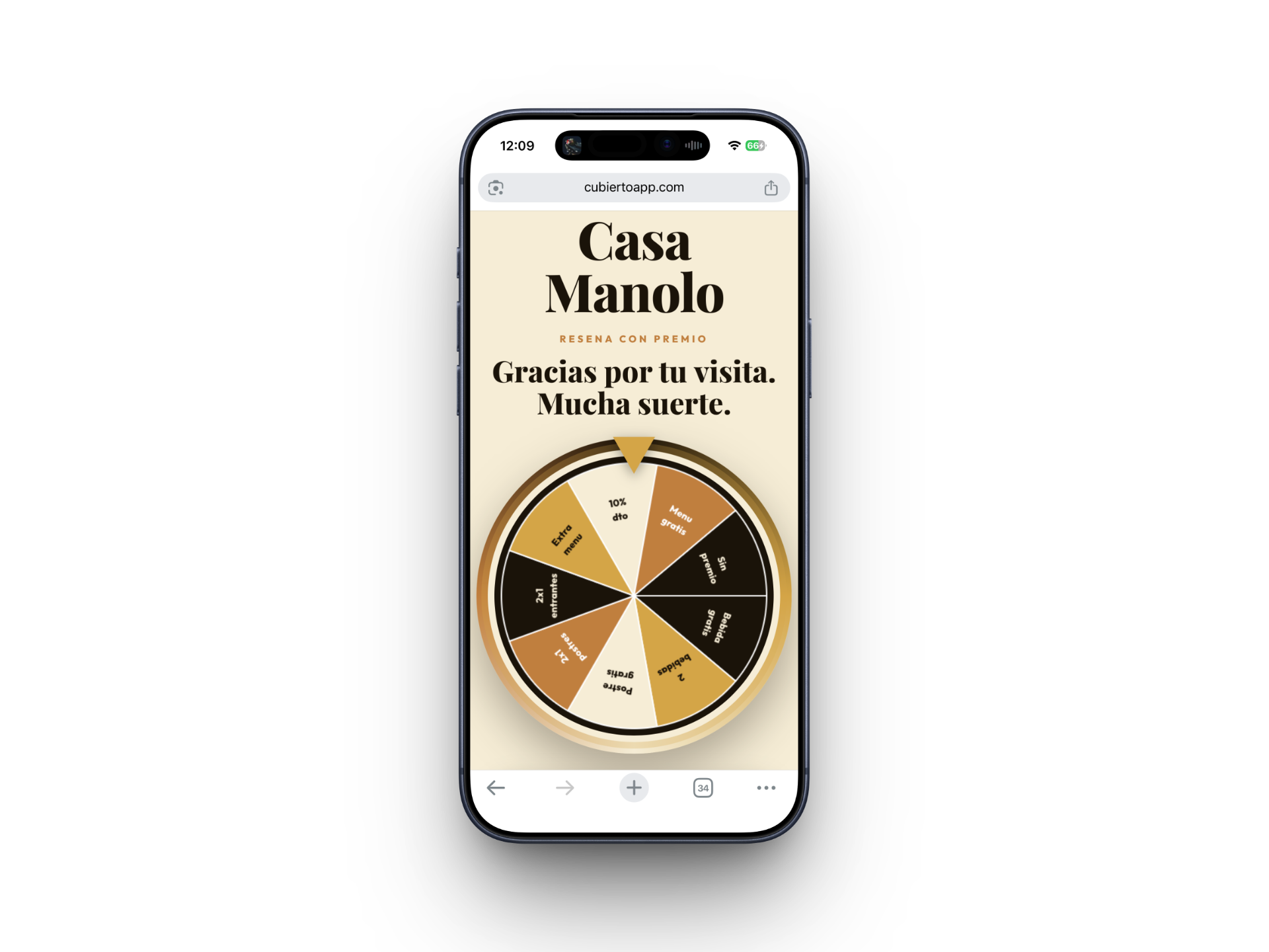 Ruleta de reseñas de Cubierto en iPhone