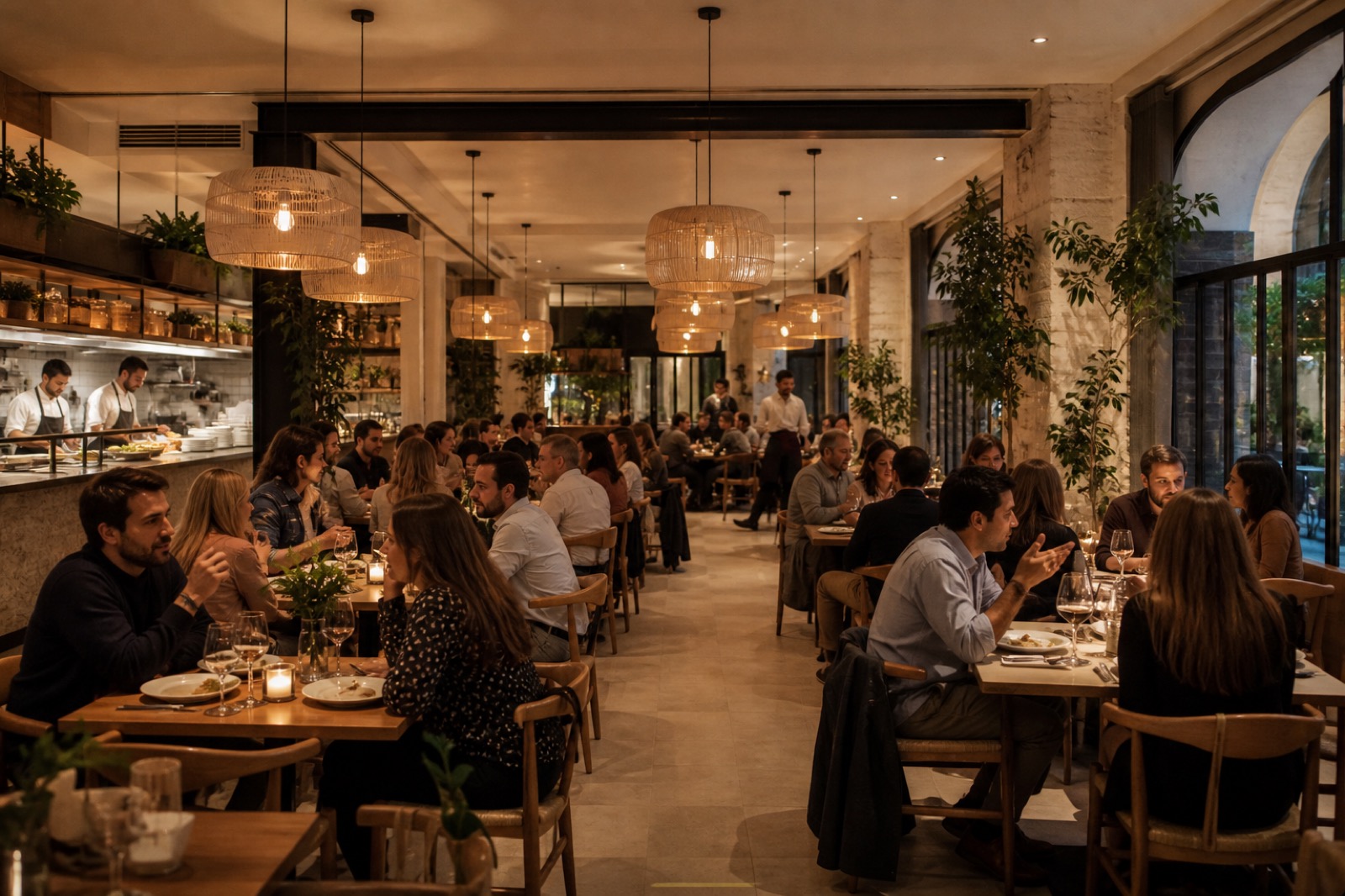 Restaurante lleno de clientes en un ambiente tranquilo
