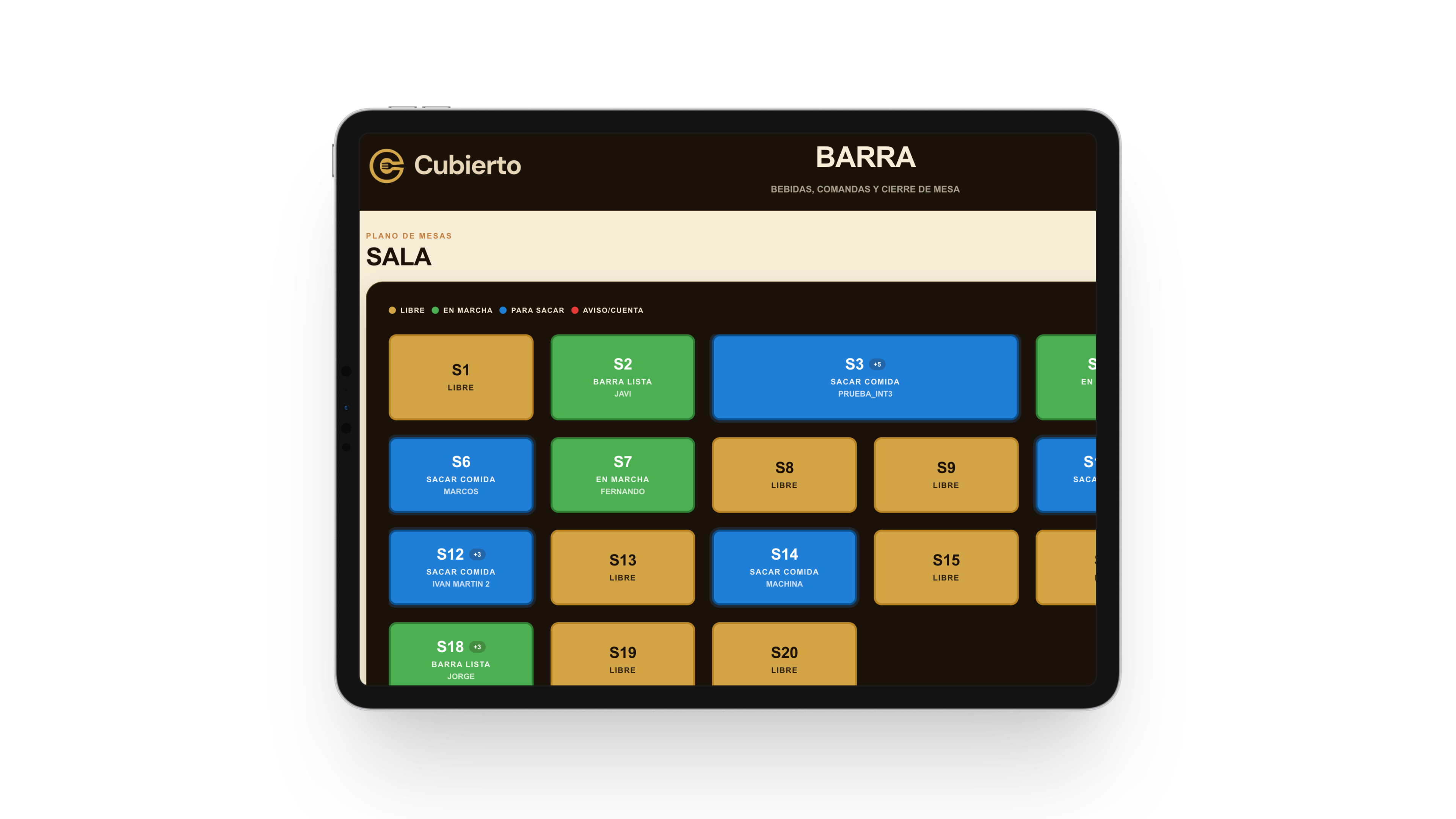 Panel de barra Cubierto en tablet